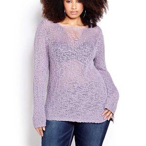 L&L Long Sleeve V Neck Sweater - Purple - XL